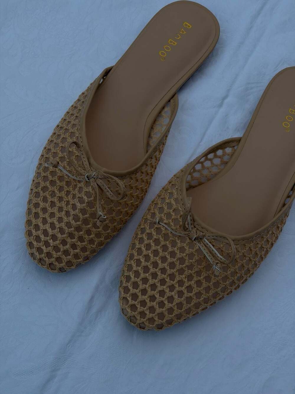 Bamboo Flats Woven Bow Slip On Mules